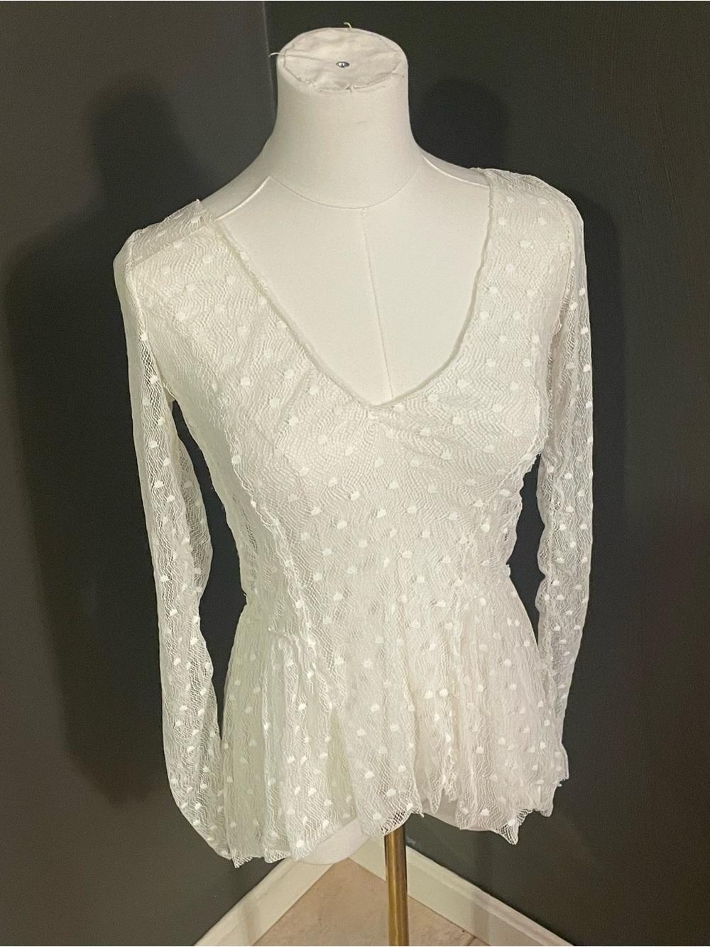 Free People Intimately Small White Lace Long Sleeve Top
